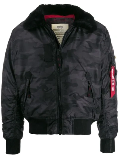 Alpha Industries Camouflage Bomber Jacket In Black