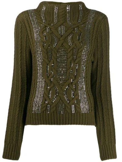 Ermanno Scervino Sequin Aran-knit Sweatshirt In Green