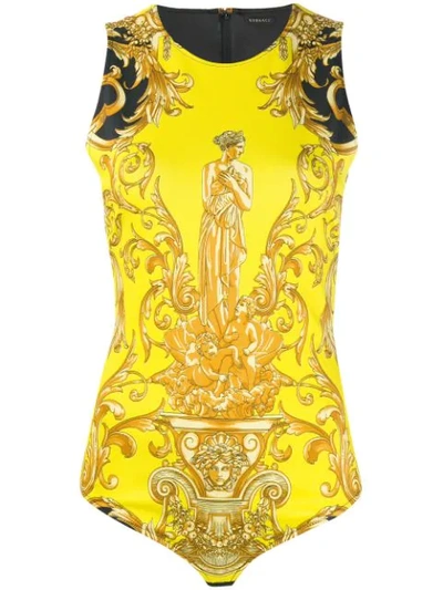 Versace Barocco Cut-out Bodysuit In Yellow
