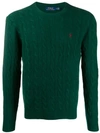 Polo Ralph Lauren Cable Knit Logo Embroidered Jumper In Green