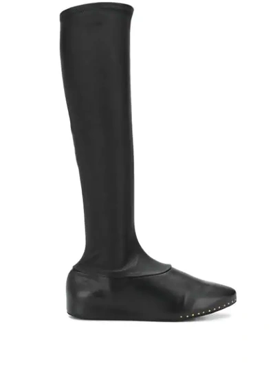 Jil Sander Sock Calf Length Boots In Black
