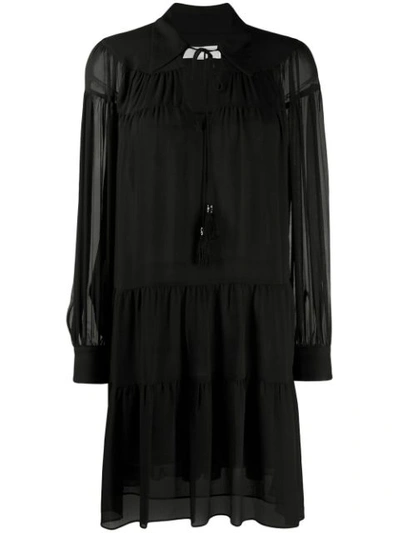 Michael Michael Kors Long-sleeve Flared Dress In Black