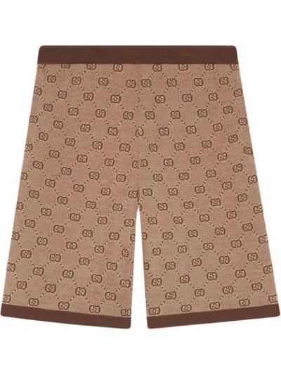 Gucci Men's Gg Logo Knit Shorts In Camel Multi Colour