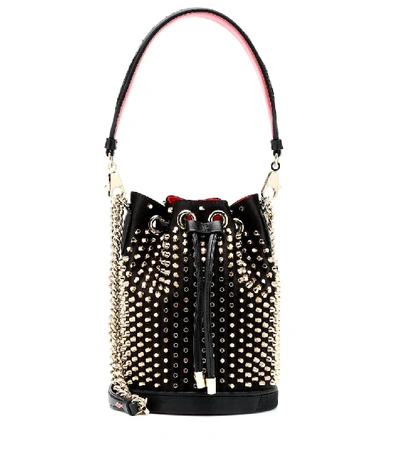 Christian Louboutin Marie Jane Spiked Leather Bucket Bag In Black Gold
