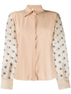 Fendi Ff Karligraphy Embroidered Organza Sleeve Blouse In Neutrals