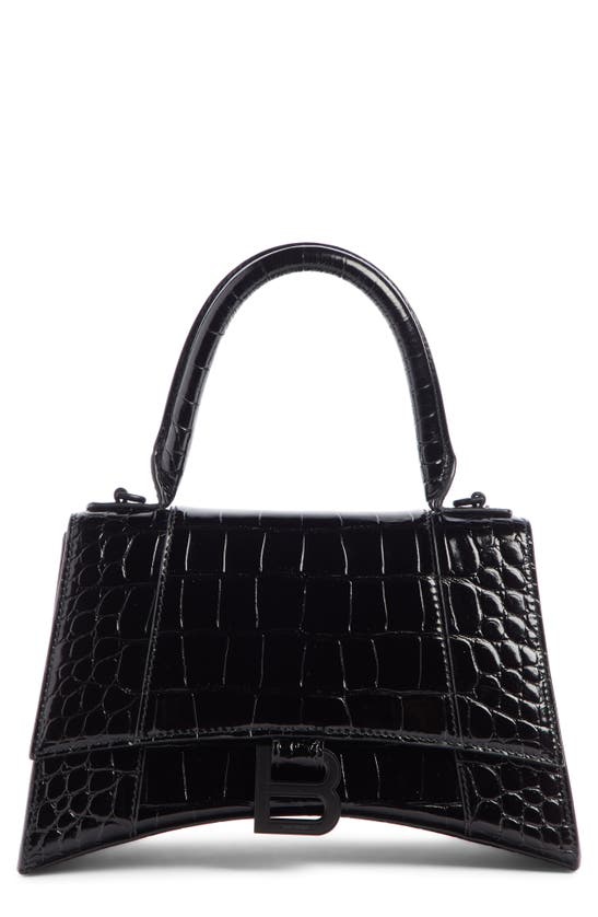 Balenciaga Extra Small Hourglass Croc Embossed Leather Top Handle Bag In Black | ModeSens
