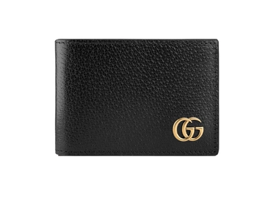 Pre-owned Gucci Gg Marmont Bifold Wallet Textured Calfskin Black