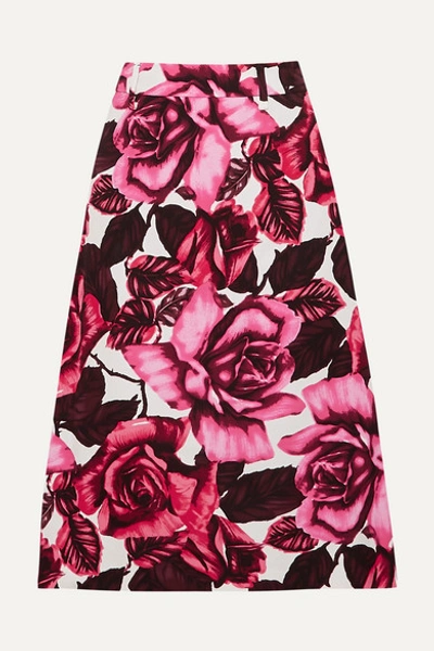 Prada Floral-print Cotton-poplin Skirt In Pink