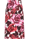 Prada Rose-print Poplin A-line Skirt In Black