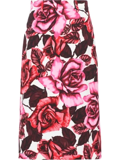 Prada Rose-print Poplin A-line Skirt In Black