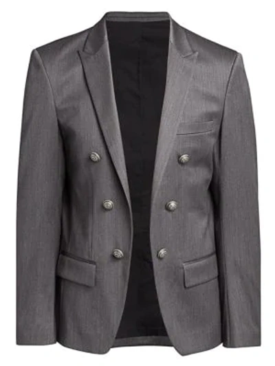 Balmain Men's Twill Wool-blend Jacket In Grey