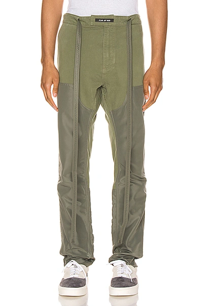 Fear Of God Slim-fit Belted Panelled Cotton-twill And Nylon Trousers In Army Green