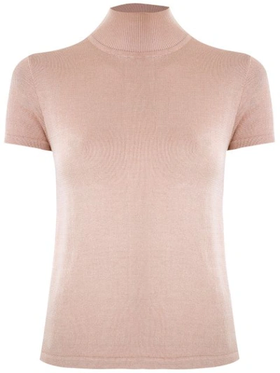 Andrea Bogosian Ribbed Knit High Neck Blouse In Pink