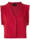 Andrea Bogosian Pleated Trim Poncho Blouse In Red