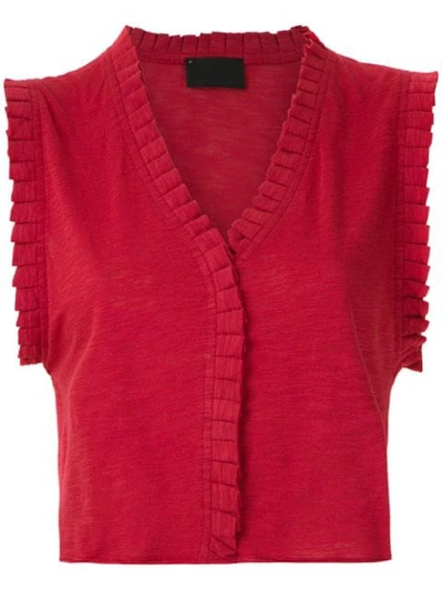 Andrea Bogosian Pleated Trim Poncho Blouse In Red