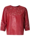 Andrea Bogosian Cut Out Pattern Leather Blouse In Red