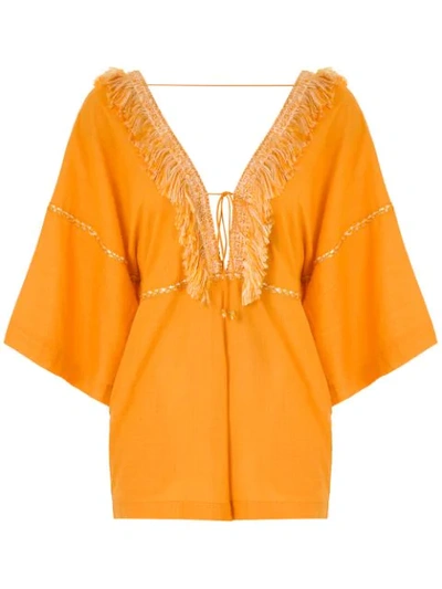 Clube Bossa Kerr Fringed Playsuit In Orange