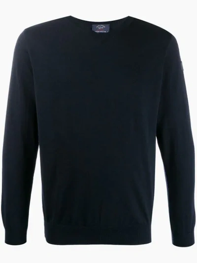 Paul & Shark V-neck Knitted Jumper In Blue