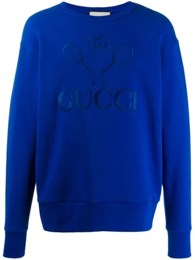 Gucci Tennis Embroidered Sweatshirt In Blue