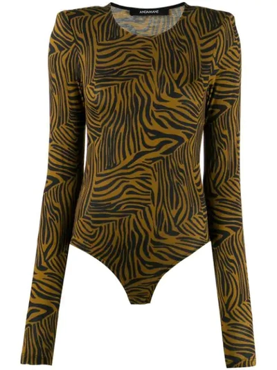 Andamane Zebra Print Bodysuit In Brown