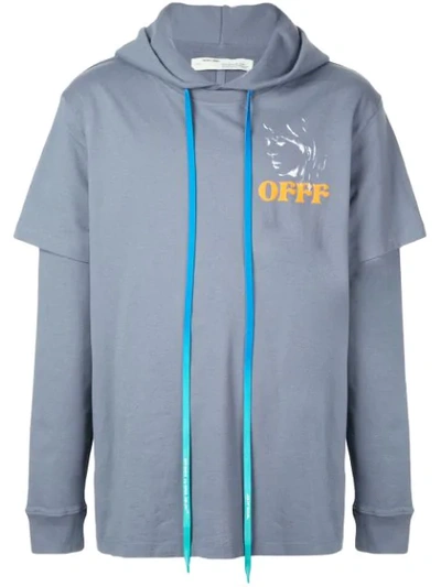 Off-white Layered-look Logo Print Hoodie In Blue