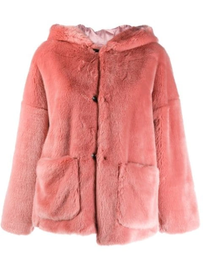 L'autre Chose Faux Fur Hooded Jacket In Pink
