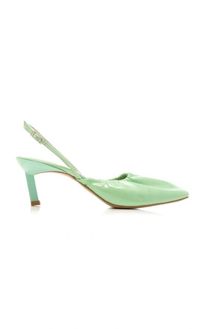 Ganni Ruched Leather Pumps In Green