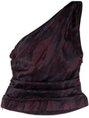 Ganni One-shoulder Ruched Jacquard Top In Brown