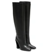 Ferragamo Antea Suede-trimmed Textured-leather Knee Boots In Black