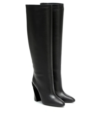 Antea Suede-trimmed Textured-leather Knee Boots In Black