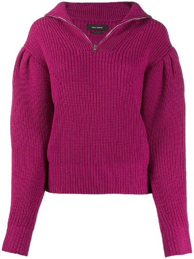 Isabel Marant Kuma Pointelle-trimmed Ribbed Wool Sweater In Magenta