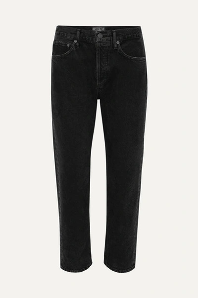 Agolde Jamie Distressed Organic High-rise Straight-leg Jeans In Black