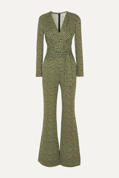 Diane Von Furstenberg Melinda Wrap-effect Printed Silk-jersey Jumpsuit In Green