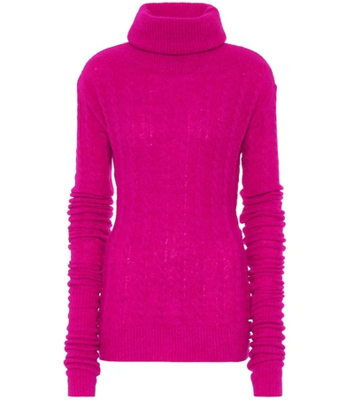 Jacquemus Sofia Cable-knit Alpaca-blend Turtleneck Sweater In Pink