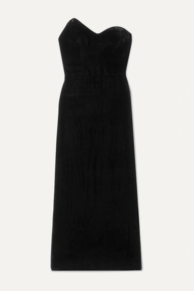 Monique Lhuillier Velvet Asymmetric Strapless Gown In Black