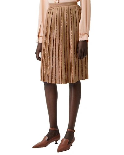 Burberry Jeweled Pleated Wool Skirt In Beige