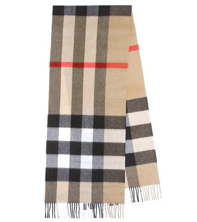 Burberry Mu Half Mega Check Cashmere Scarf In Beige