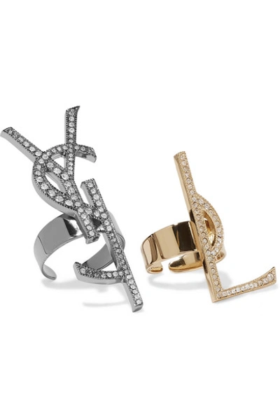 Saint Laurent Gold And Gunmetal-tone Swarovski Crystal Clip Earrings In Silver/gold