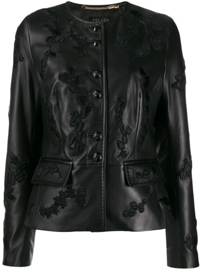 Escada Floral Embroidered Leather Jacket In A401