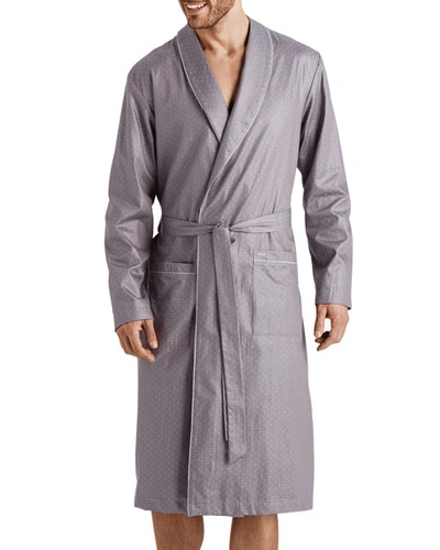 Hanro Men's Maxim Pin-dot Cotton Robe In Gray