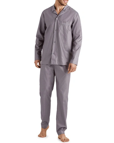 Hanro Men's Maxim Pin-dot Cotton Pajama Set In Gray