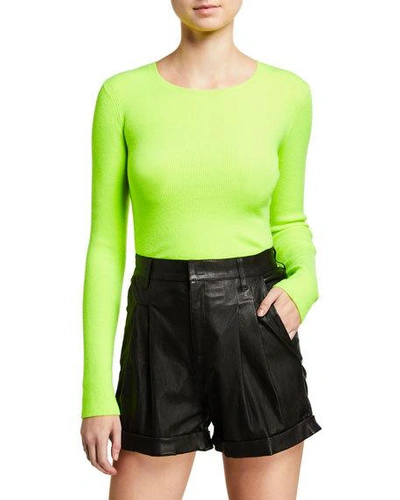 Alice And Olivia Ciara Long-sleeve Fitted Top In Neon Yellow
