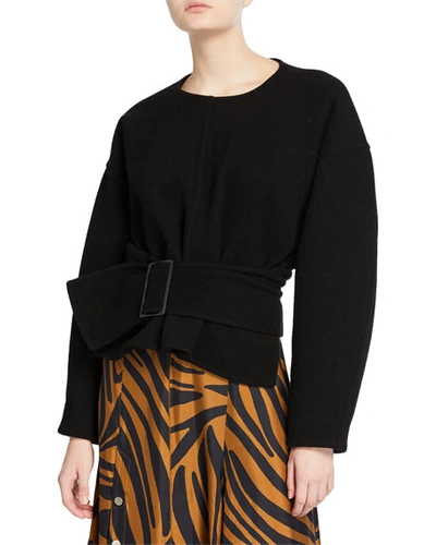 3.1 Phillip Lim Long-sleeve Pullover With Belt In Black