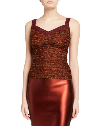 Herve Leger Metallic Sweetheart-neck Tank Top In Red