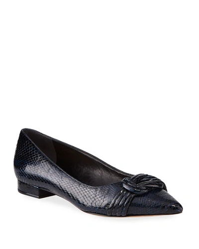 Alexandre Birman Knot Snakeskin Ballet Flats In Blue