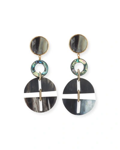 Akola Horn Statement Earrings W/ Abalone In Black