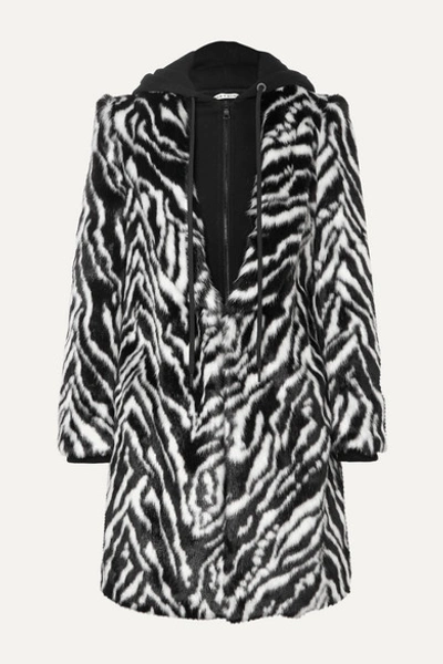 Alice And Olivia Kylie Zebra-print Faux-fur Coat W/ Removable Hood In Black/white