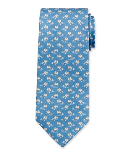 Ferragamo Men's Ilan Silk Mouse & Elephant Tie, Blue In Light Blue