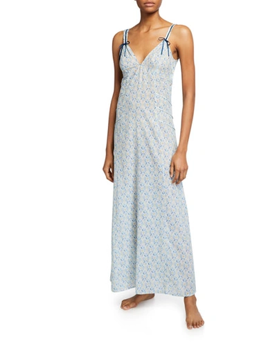 La Costa Del Algodon Hester Graphic-pattern Long Nightgown In Blue Pattern