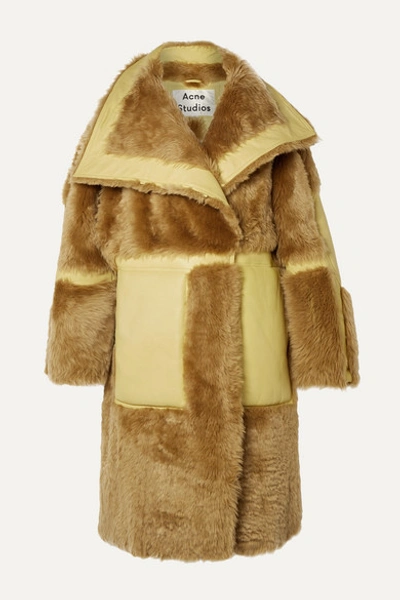 Acne Studios Luelle Oversized Paneled Shearling And Leather Coat In Tan